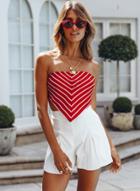 Oasap Sleeveless Off Shoulder Backless Striped Printed Tank Top