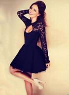 Oasap Long Sleeve Backless Lace Party Dress
