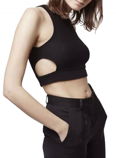 Oasap Fashion Women Side Cut-out Sleeveless Round Neck Crop Top
