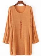 Oasap Scoop Neck Long Sleeve Ripped Knit Sweater