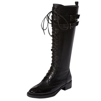 Oasap Round Toe Lace Up Plush Side Zipper Boot