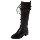 Oasap Round Toe Lace Up Plush Side Zipper Boot