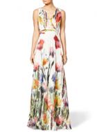 Oasap Boho V Neck Sleeveless Floral Printed Maxi Prom Dress