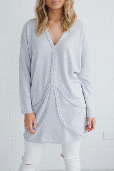 Oasap Fashion Cable Trim Deep V Tee