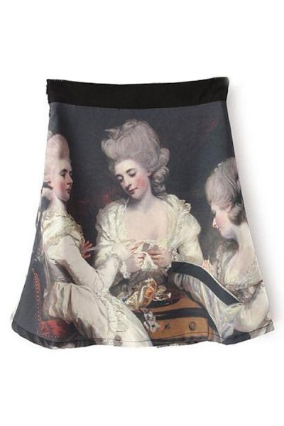 Oasap Graceful Oil Painting Print Skirt