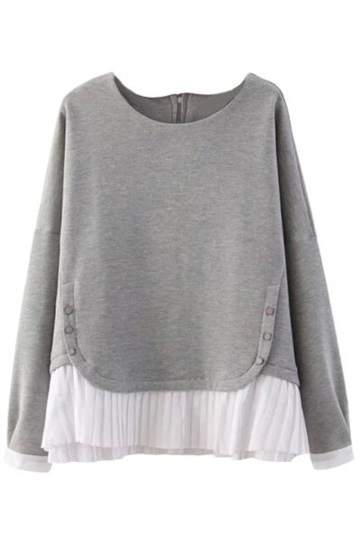 Oasap Grey Paneled Ruffles Sweatshirt