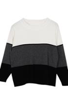 Oasap Stylish Color Block Round Neck Knit Sweater