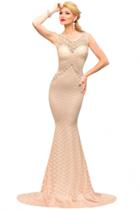 Oasap Deluxe Mermaid Style Lace Hollow Outs Maxi Evening Dress