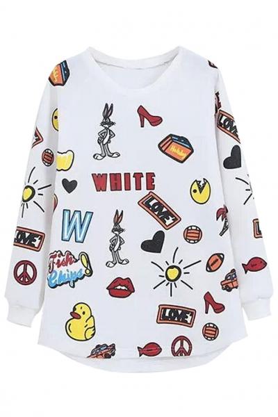 Oasap Whimsical Rabbit Print Oversize Sweatshirt
