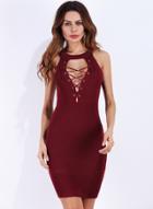 Oasap Sleeveless Lace Up Hollow Out Bodycon Dress
