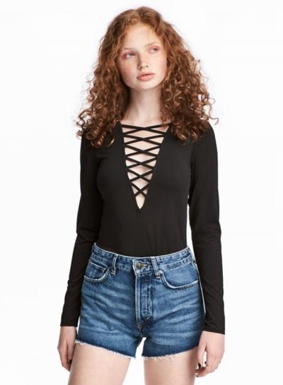 Oasap V Neck Criss Cross Long Sleeve Solid Tee