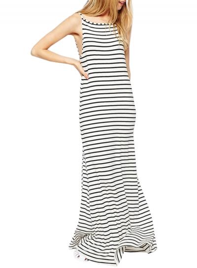 Oasap Women's Fashion Sleeveless Backless Striped Maxi Dress