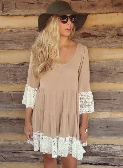 Oasap Round Neck Lace Splice Midi Dresses