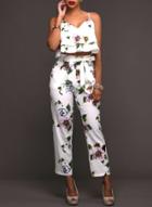 Oasap Floral Crop Top Ankle Pants 2 Piece Set
