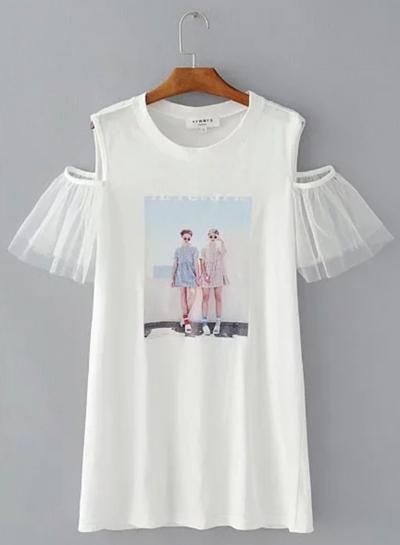 Oasap Fashion Off Shoulder Short Mesh Sleeve Tee