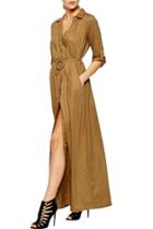 Oasap Women's Casual Solid Long Sleeve Slit Belted Maxi Dress