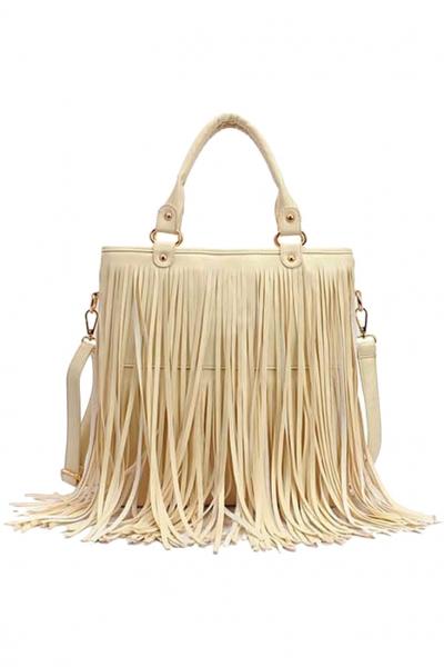 Oasap Chic Fringed Simple Color Shoulder Bag