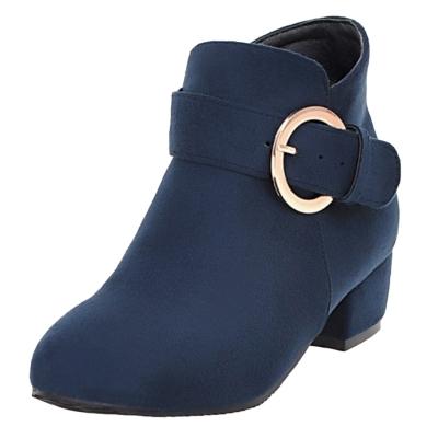 Oasap Suede Buckle Strap Round Toe Block Heels Ankle Boots