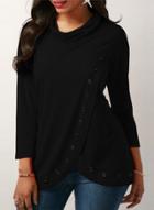 Oasap High Neck Long Sleeve Eyelet Detail Knit Tee Shirt