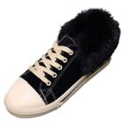 Oasap Faux Fur Round Toe Lace Up Flat Shoes