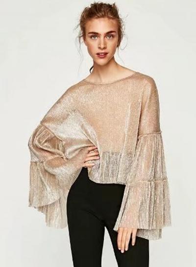 Oasap Round Neck Flare Sleeve Top