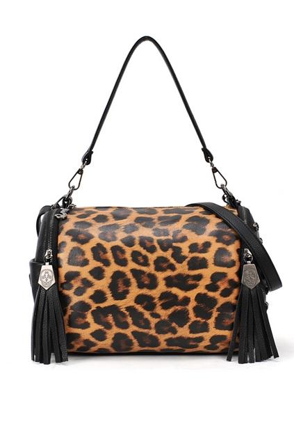 Oasap Leopard Skin Print Skull Embellished Tasseled Shoulder Bag