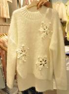 Oasap Christmas Beading High Low Loose Sweater