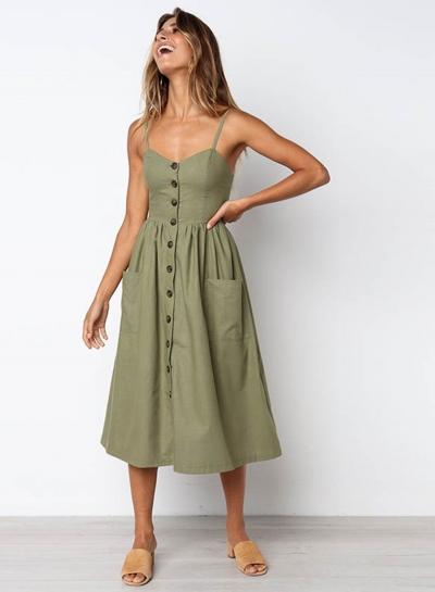 Oasap Spaghetti Strap Single Breasted Front Dress