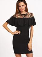 Oasap Floral Embroidered Mesh Panel Ruffle Bodycon Dress