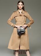 Oasap Fashion Long Sleeve Suede Trench Coat With Belt