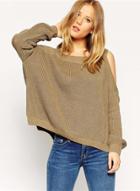 Oasap Square Neck Long Sleeve Off Shoulder Sweater