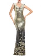 Oasap V Neck Sequin Trim Slim Fit Fishtail Prom Dress