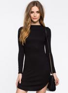 Oasap Women's Contracted Solid Round Neck Long Sleeve Dress