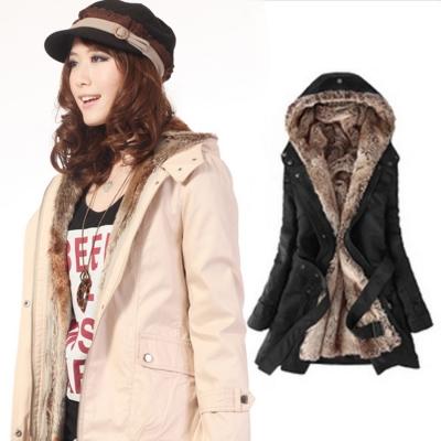 Oasap Fashion Hooded Parka Coat With Belt