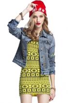 Oasap Cute Blue Denim Jacket With Rivet Deco