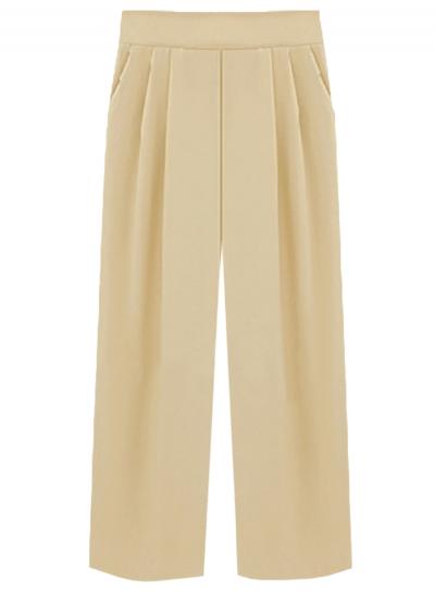 Oasap Women's Solid Cropped Pleated Wide-leg Pants With Pockets