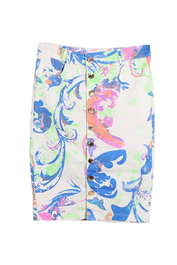 Oasap Single Breasted High Waist Print Skirt