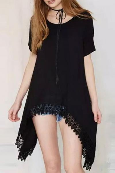 Oasap Simple Fringe Handkerchief-hem Tee