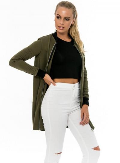 Oasap Long Sleeve Solid Color Long Coat