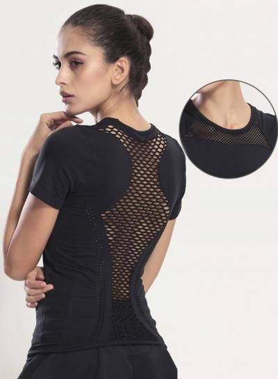Oasap Women's Solid Short Sleeve Hollow Out Yoga Gym Tee