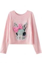 Oasap Cartoon Rabbit Pattern Bow Decor O Neck Sweater