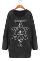 Oasap Hexagram Graphic Wash Sweatshirt