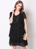 Oasap Round Neck Loose Chiffon Dress