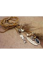 Oasap Chic Feather Gem Tassel Multi-chains Necklace