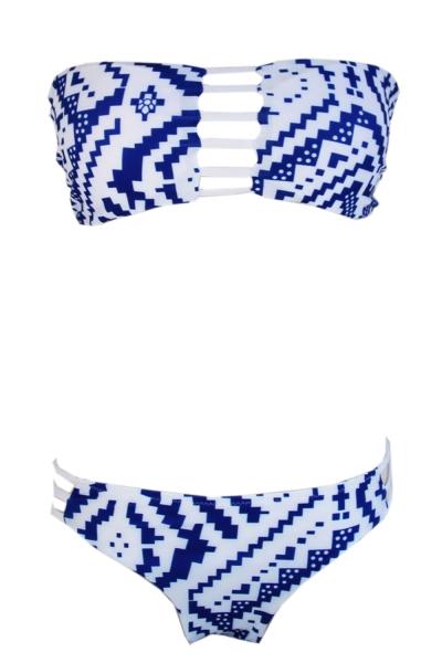 Oasap Women Geometric Print Strapy Bandeau Two Piece Swimsuit