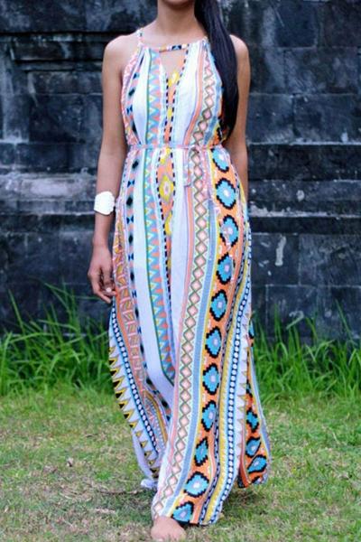 Oasap Geo Pattern Strappy Back Long Dress