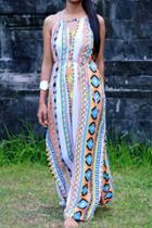 Oasap Geo Pattern Strappy Back Long Dress