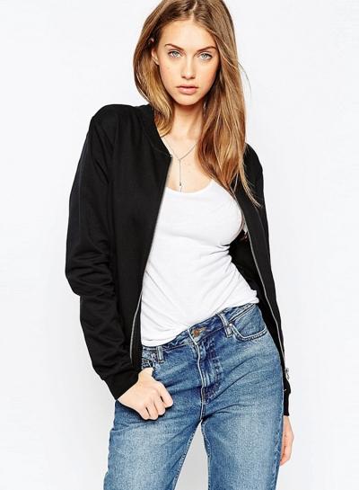 Oasap Stand Collar Long Sleeve Solid Color Jackets