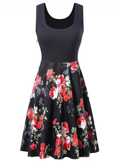 Oasap Floral Sleeveless A-line Swing Dress