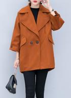 Oasap Turn Collar Long Sleeve Solid Color Wool Coat